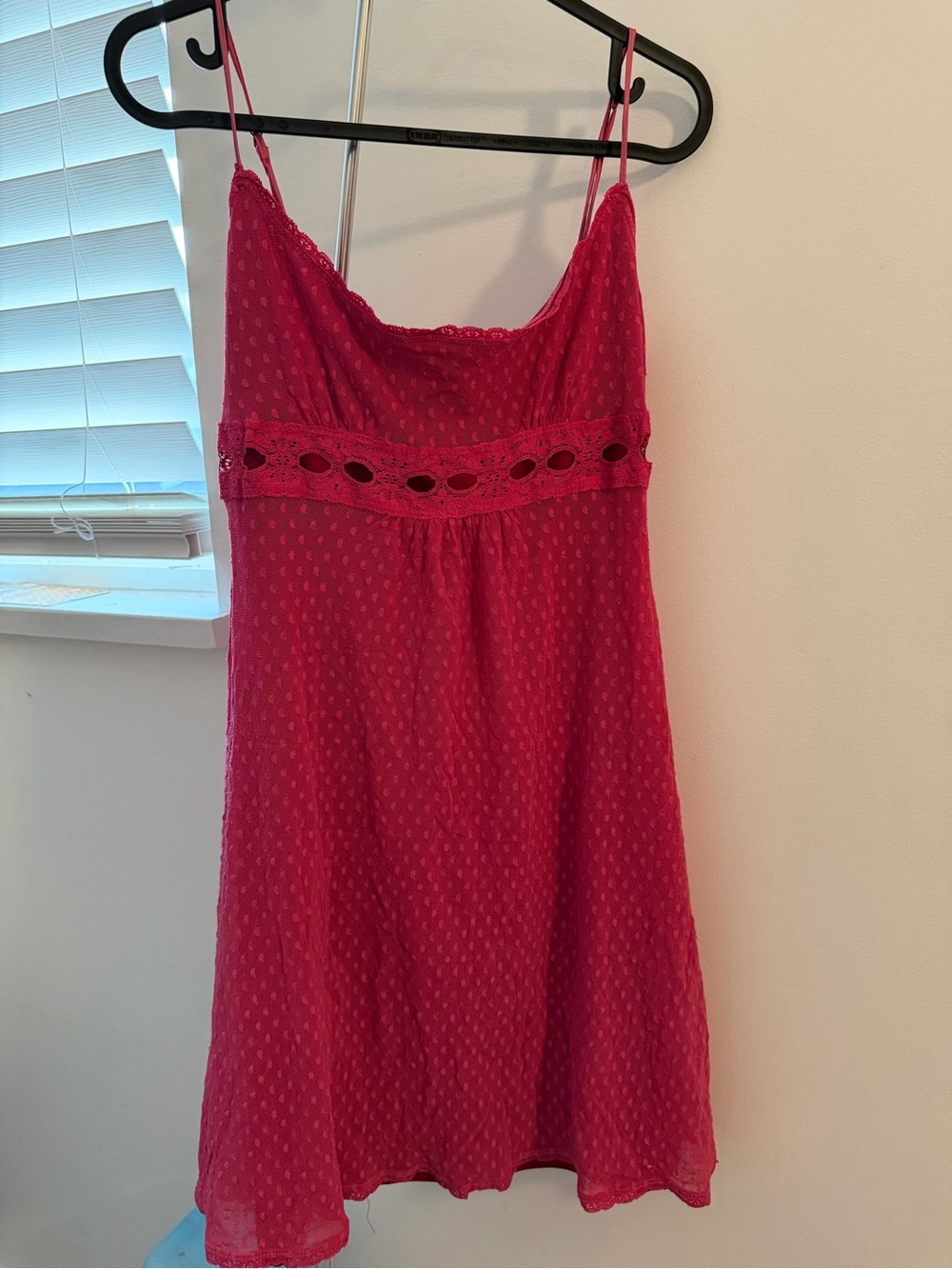 Betsey Johnson Hot Pink Spaghetti-Strap Eyelet Mini Dress